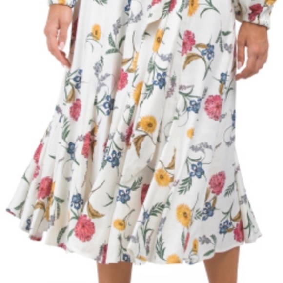 NWT ELLIE TAHARI Waist Linen Blend V-neck French Garden Midi Dress With Tie - Picture 5 of 11